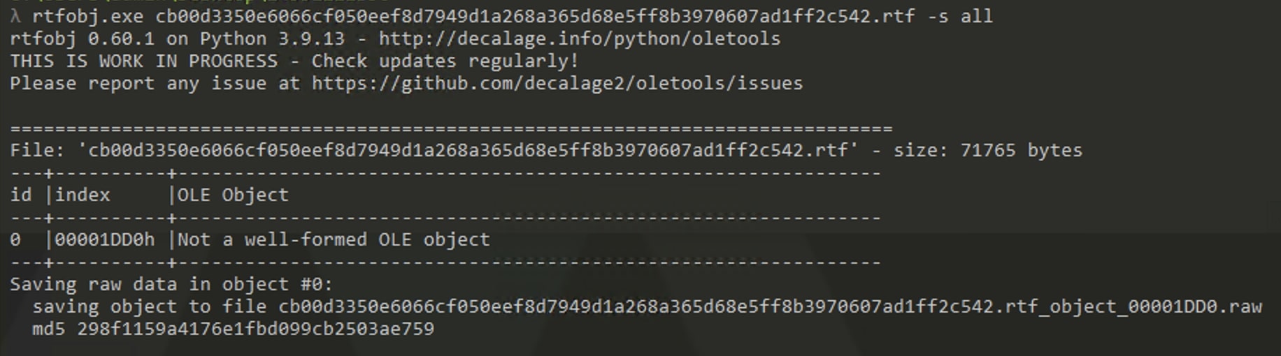 Object dumped from rtf